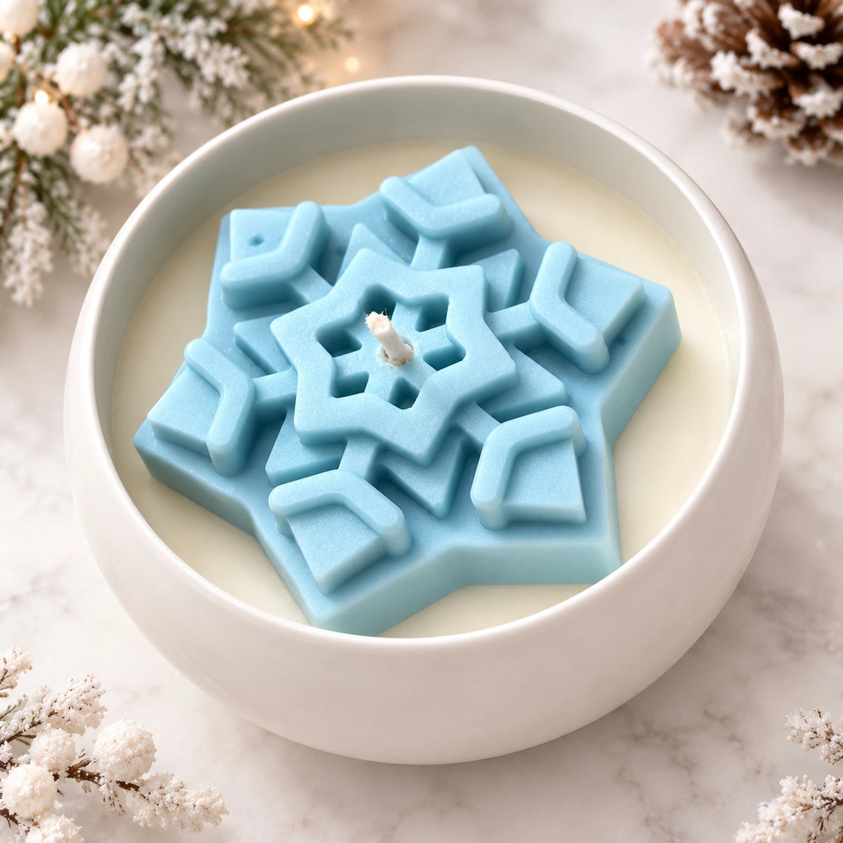 Handmade Blue Snowflake Candle