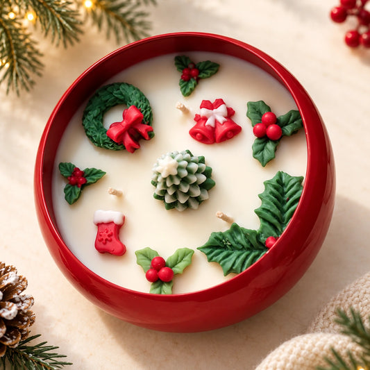 Handmade Christmas Holly Candle