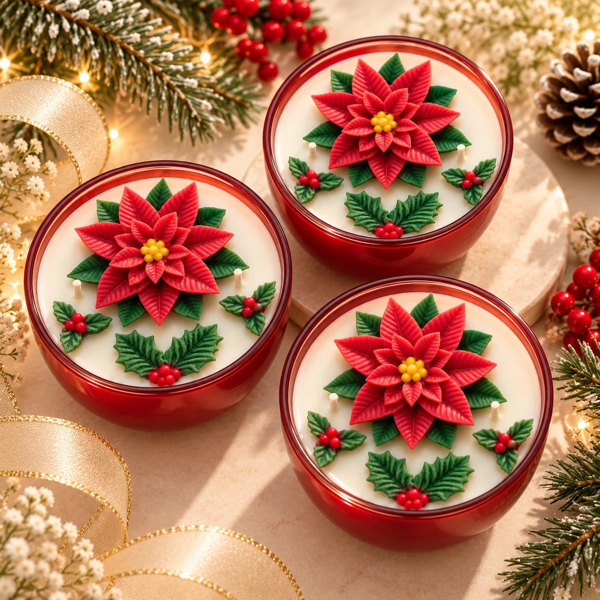 Handmade Christmas Poinsettia Candle