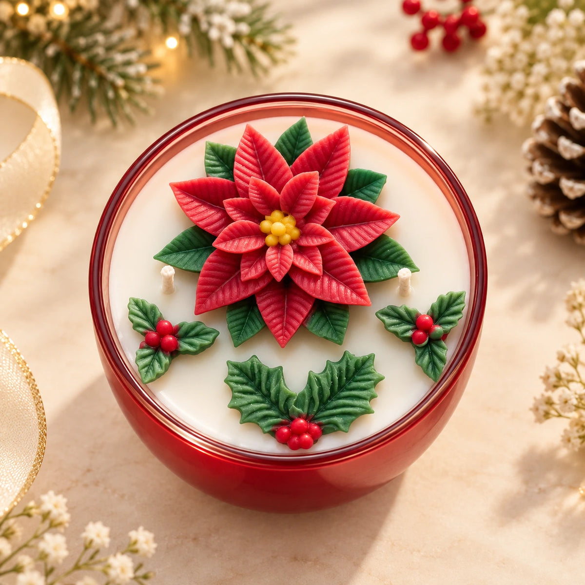 Handmade Christmas Poinsettia Candle
