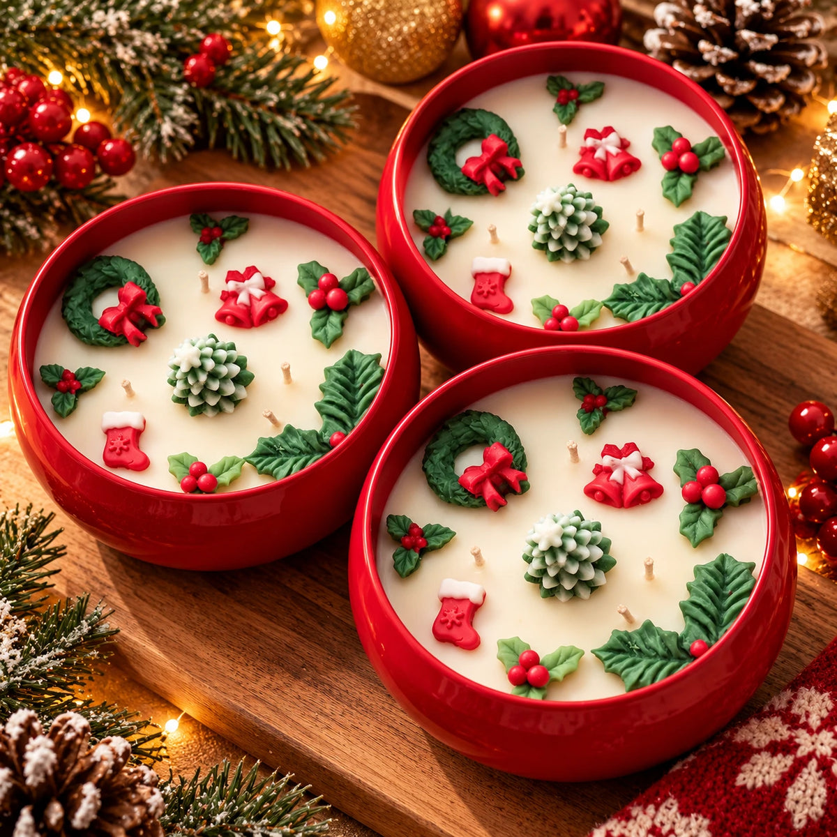 Handmade Christmas Holly Candle