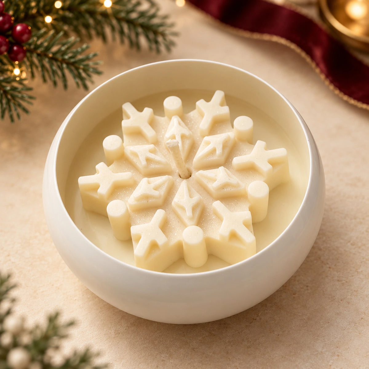 Handmade Ivory Snowflake Candle